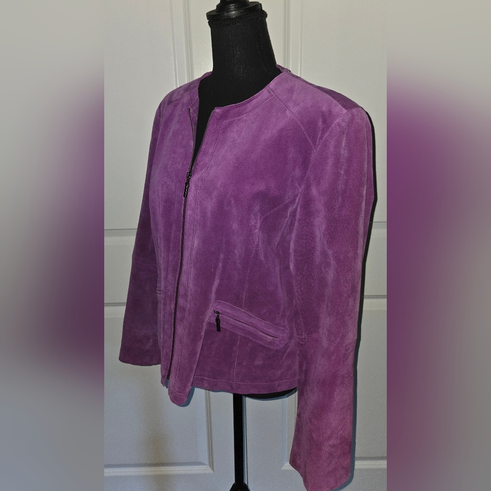 JONES NEW YORK Leather Moto Jacket Purple Sz XL - Picture 5 of 11
